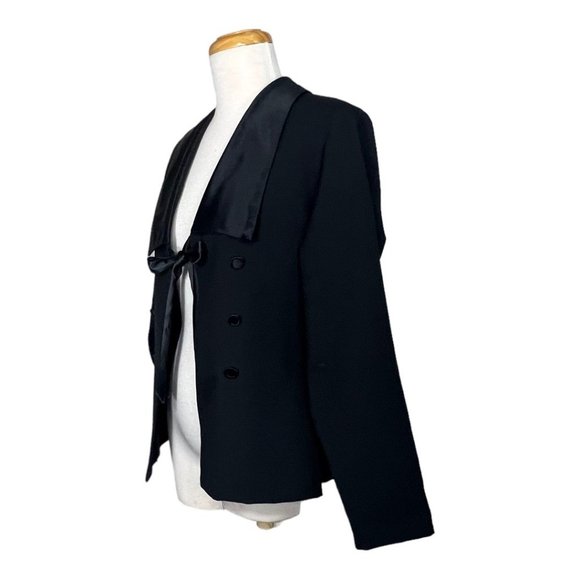 Vintage 80s R’ Co. Tuxedo JacketTie Front Satin Collar Made in USA Black Sz M - Picture 9 of 12